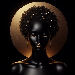 Black woman with black hair and golden background