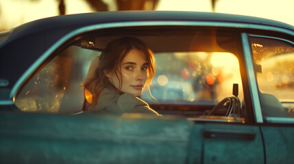 Woman sitting back in the car looking outside