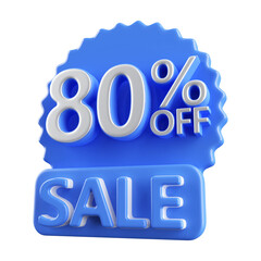 80 percent off sale with sticker blue 3d render