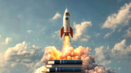 Rocket Ship Blasting Off from Books