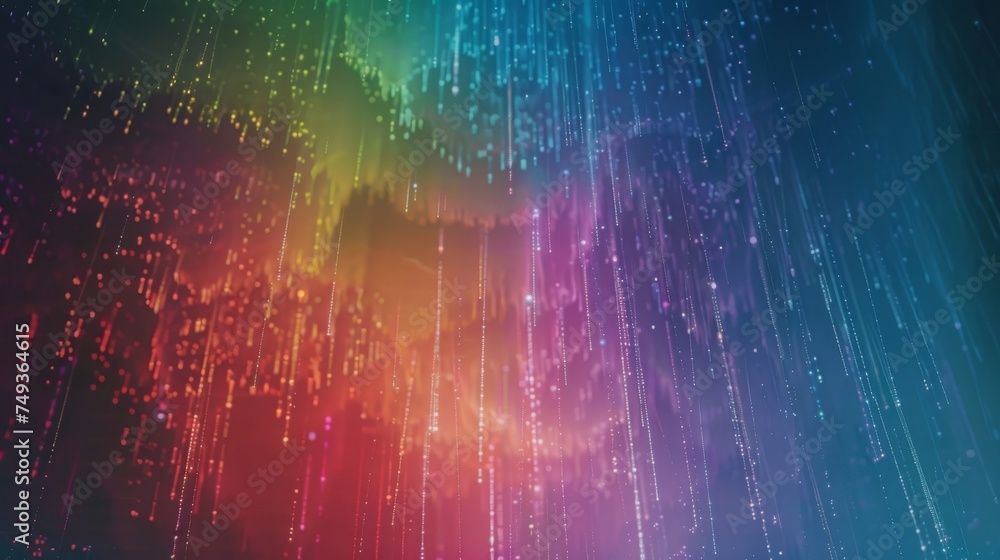 Aufkleber a stunning visual of neon-colored digital rain cascading down in a spectrum of light, creating a mes