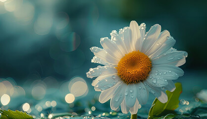 Beautiful white daisy flower on a light background. Close-up.