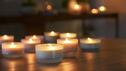 Serene Aromatherapy Candles Illuminating the Room - obrazy, fototapety, plakaty