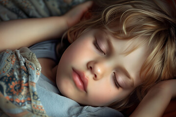 Face of a child sleeping in bed
