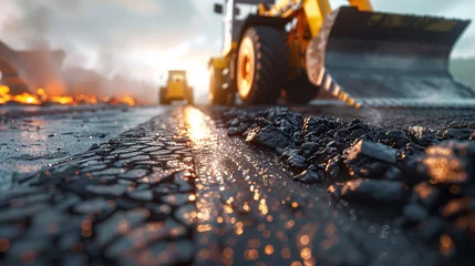 Deurstickers Repair and improvement of deteriorated roads, which have been in use for a long time © Aekawat
