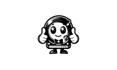 cute cartoonish camera character mascot logo. black and white cartoonish mascot sketch