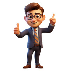 3d illustration of business manager, funny cartoon scientist