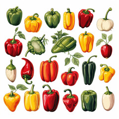 hand drawn cottagecore style, assorted bell peppers, white background сreated with Generative Ai