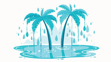Fototapeta na wymiar Water drops and two palms in a flat style.