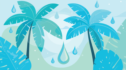 Water drops and two palms in a flat style.