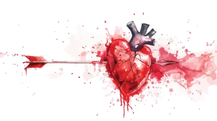 Fotobehang Watercolor bleeding human heart with arrow. Unusual © Ideas