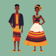 vector flat african couple in traditional dress