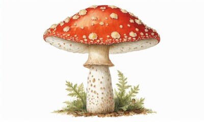 Fly agaric mushroom isolated on white background. 3d render