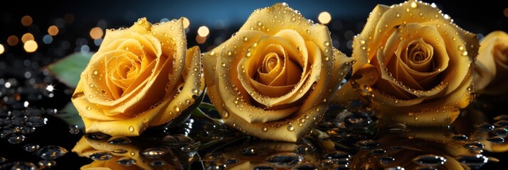 Festive Flower English Rose Composition, with lights, light black and yellow, Background HD, Illustrations
