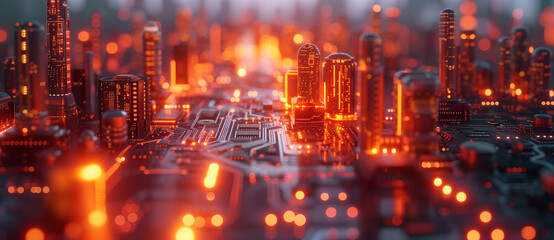 Obraz premium Closeup on electronic board in hardware repair shop, blurred and toned image. Shallow DOF, focus on the middle left field