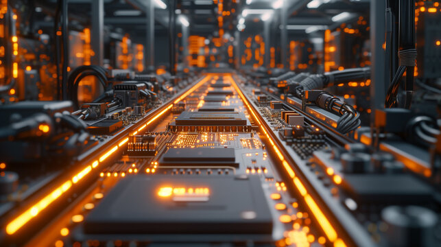 Close-up surface-mounting machine in progress. SMT (surface-mount technology) is a method for producing electronic circuits. Components are placed directly onto the surface of printed circuit boards.