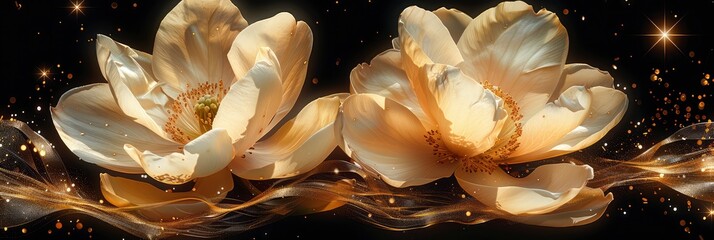 First Blossom White Flowers On Vintage, with lights, light black and yellow, Background HD, Illustrations