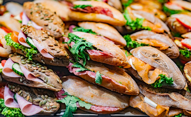 Freshly prepared sandwiches sold in a fast food restaurant