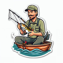 "Vintage Angler: Vector Art Fishing Sticker"
