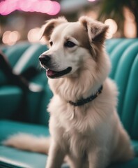 Shot of Vaporwave fashion dog in miami