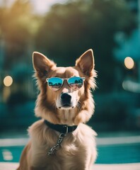Shot of Vaporwave fashion dog in miami