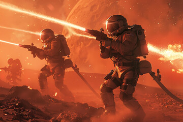 Brave New Frontiers: The Galactic Firefighter Brigade in Action - obrazy, fototapety, plakaty