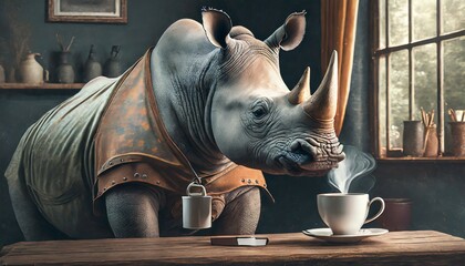 rhino in a cafe