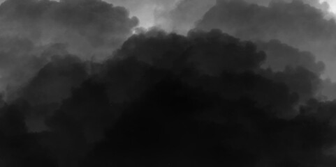 Modern Dark and Dramatic Storm Clouds Area Background. Storm background with gray clouds. Isolated white fog on the black background, smoky effect for photos and artworks. Overlay for photos.