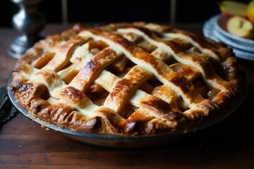 Golden-brown apple pie with lattice crust