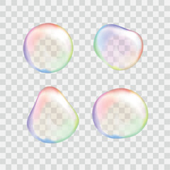 Transparent rainbow soap bubbles. Colorful drops.Vector illustration
