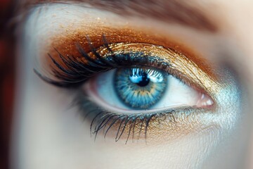 Close-up of woman's eye with colorful makeup