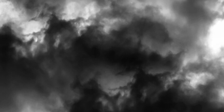 Modern Dark and Dramatic Storm Clouds Area Background. Storm background with gray clouds. Isolated white fog on the black background, smoky effect for photos and artworks. Overlay for photos.