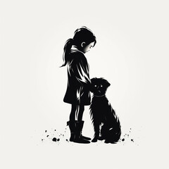 simple minimalistic mono-black abstract children hugging pets сreated with Generative Ai