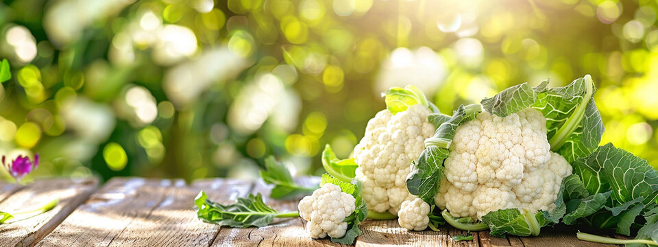 freshly picked cauliflower on the background of nature