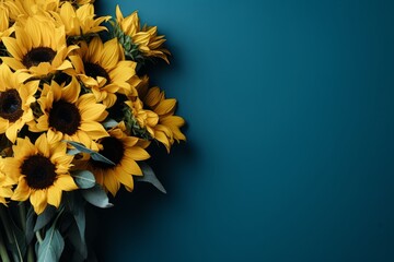 Handcrafted decorated sunflowers for ukraines independence day on vibrant blue background