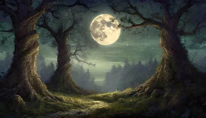 Deurstickers Kaki halloween landscape with moon