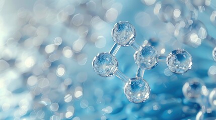 3D Render of Hyaluronic Acid Molecule Among Water Droplets