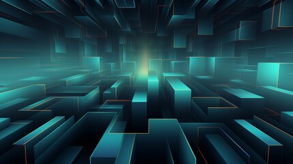 Abstract of a complex network of digital background square featuring vibrant squares and lines on a dark background