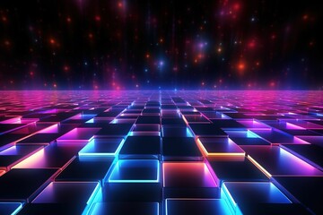 Fractal neon grids with deep space backdrop