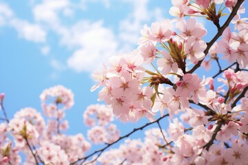 Obraz premium Fresh cherry blossoms against a clear spring sky