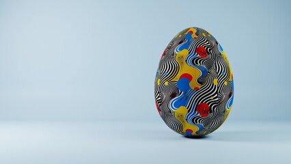 3D minimalist Easter egg design featuring a retro wave pattern, blending modern aesthetics with classic holiday charm.