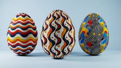 3D minimalist Easter egg design featuring a retro wave pattern, blending modern aesthetics with classic holiday charm.