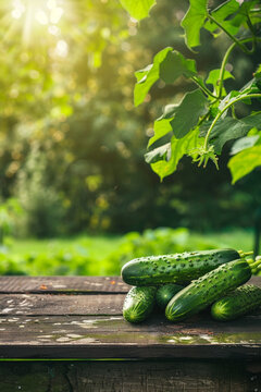 whole cucumbers on a wooden nature background