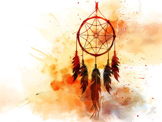 Boho background with dreamcatcher and watercolor splashes