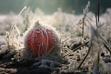 Obraz premium Frosted watermelon in a winter setting with mist