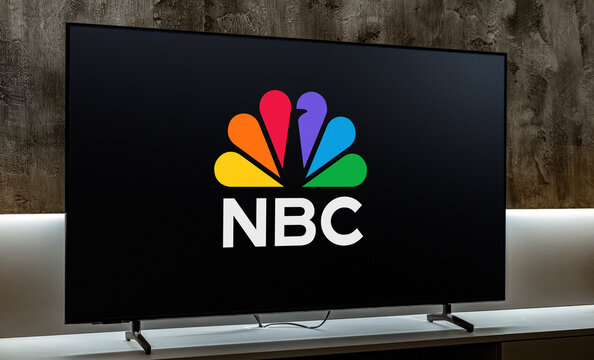 Flat-screen TV set displaying logo of NBC