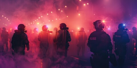 The anti government demonstrators confront the Riot Police. Generative Ai - obrazy, fototapety, plakaty