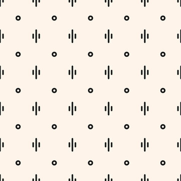 Simple vector minimalist background. Stylish modern geometric seamless pattern with small shapes, lines, circles. Subtle abstract black and white texture. Funky minimal monochrome repeated geo design