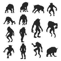 Illustration of a howling werewolf silhouette, Vector wolfman, Werewolves