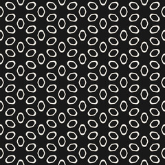 Vector floral minimalist seamless pattern. Black and white abstract geometric background with simple outline flower silhouettes, petals, leaves. Minimal ornament texture. Monochrome repeat dark design